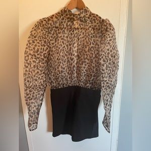 Sexy Romper With See Through Leopard Print Top